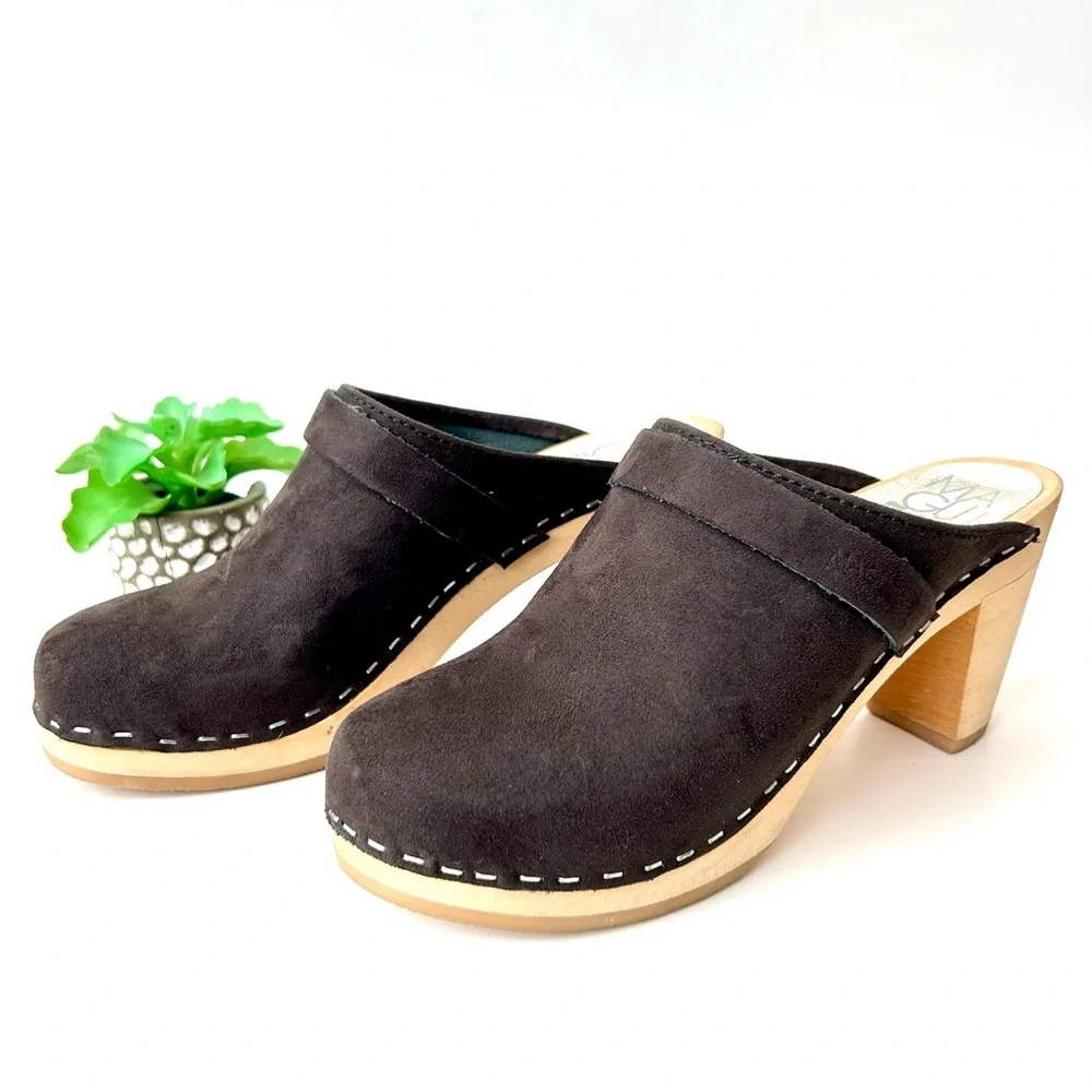 Maguba Anthropologie Stockholm Clogs Black Nubuck Suede Swedish Size 37 - Picture 2 of 14